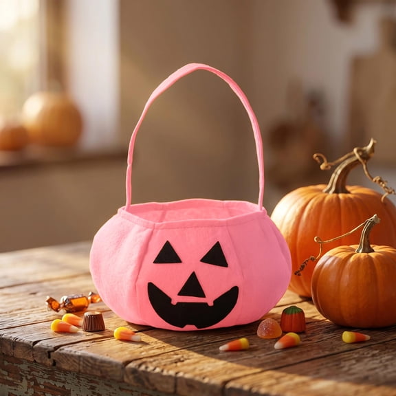 Halloween Woven Candy Bag, Funny Pumpkin Treat Basket, Kids Holiday Storage Tote, Portable Candy Holder for Trick or Treat Party Gift Collection and Festival Decor