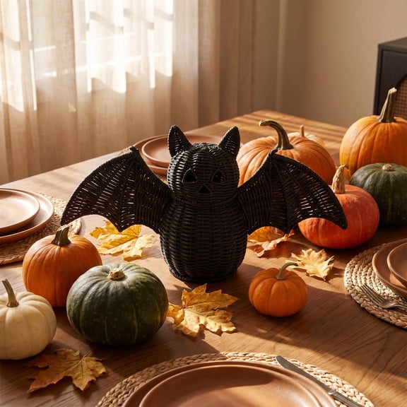 Halloween Woven Figurine Wicker Bat Lamp for Home Decor