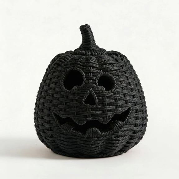 Halloween Woven Jack-O-Lantern Lantern, Large LED Lighted Pumpkin, Rustic Farmhouse Style Indoor Halloween Tabletop Decoration - 10 Inch