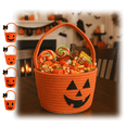 thumbnail image 1 of Halloween Woven Pumpkin Candy Basket Cotton Rope Trick Or Treat Handheld Storage Bucket for Holiday Candy Gift Organizing, 1Pc, 1 of 4