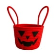 thumbnail image 1 of Halloween Woven Pumpkin Candy Basket with Handles, Cotton Rope Storage Tote for Trick or Treat, Decorative Candy Bowl for Candies Storage, Spooky Gift Basket Container 7x6.3Inch, 1 of 6