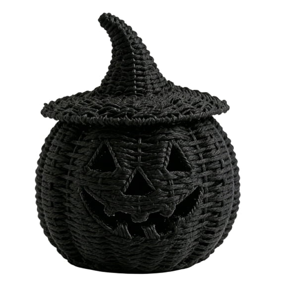 Halloween Woven Pumpkin Jack-O'-Lantern with LED Candle, Hand-Woven Rattan Fall Pumpkin Lantern Decor for Home Tabletop, Mantel, Spooky Haunted House Party Supplies Halloween Decorations Gifts