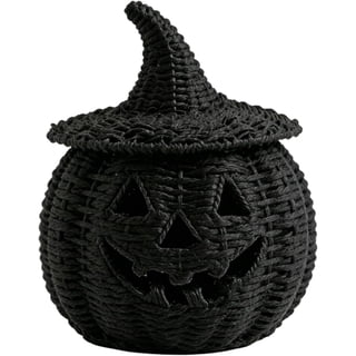 Halloween Woven Seagrass Pumpkin for Spooky Halloween Candy Storage and Home Decor, Black Handcrafted Witch Hat Woven Seagrass Jack-O-Lantern for LED Candy,Jack o Lantern(RL A)