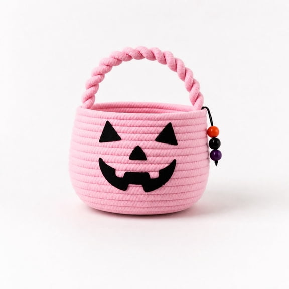 Halloween Woven Storage Baskets Storage Candy Bags, Exquisite Pumpkin Cotton Rope Baskets Vanity Organizer, Cute Bathroom Bedroom Countertop Baskets Accessories