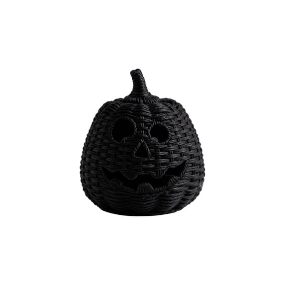 Halloween Woven Texture Pumpkin Lamp, Light Up Ornament with Built-in LED Candle, Tabletop Decor for Home Indoor Holiday Party