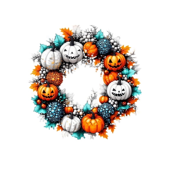 Halloween Wreath 8X8 Inch Mixed Pumpkin Design for Front Door Seasonal Decor