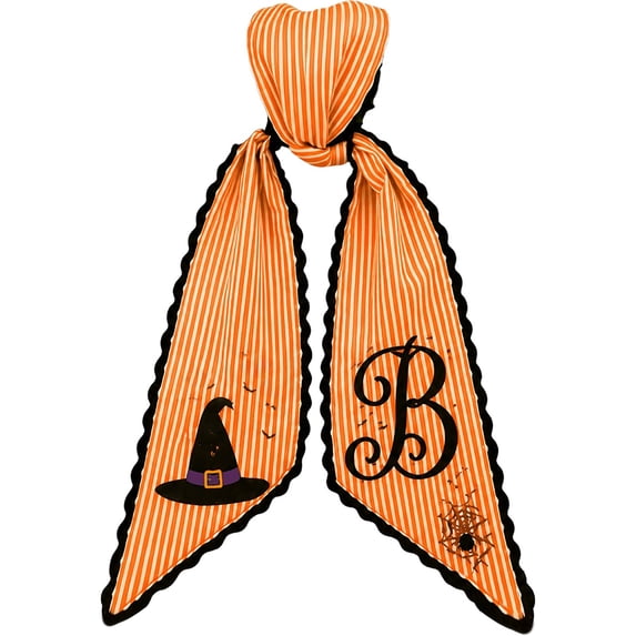 Halloween Wreath Accent Bow, Themed Fabric Sash, Silhouette Printed Ribbon, Front Door Bow Decor, Harvest Decorative Ribbon, Striped Cloth with Contrast Edge Trim, Seasonal Wreath Accent