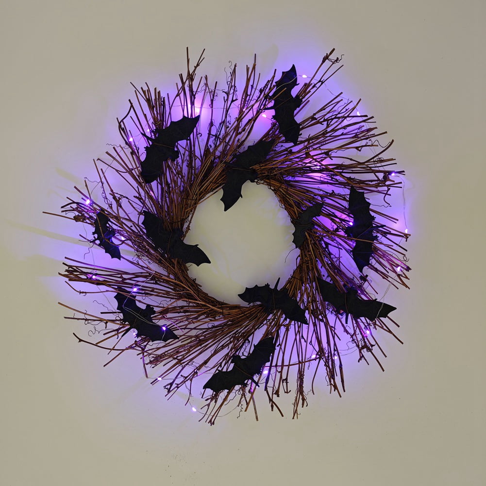 Halloween Wreath, Artificial Halloween Bats Grapevine Wreath, PreLit