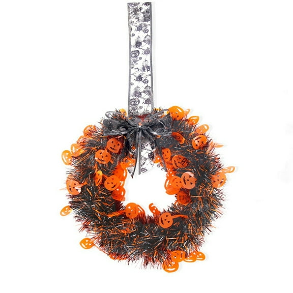 Halloween Wreath, Artificial Halloween Door Wreath Fall Wreath for Front Door Indoor Outdoor Farmhouse Home Wall Window Festival Wedding Decor orange