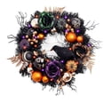 thumbnail image 1 of Halloween Wreath with Artificial Pumpkin Handmade Dry Twigs Black Pumpkin Orange Berries, 15.7 Inch Front Door Halloween Decorations for Indoor Outdoor Home Halloween Festival Decoration, 1 of 8