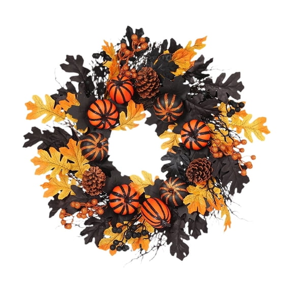 Halloween Wreath Artificial Spring Summer Christmas Greenery Wreaths for Front Door Green Eucalyptus Leaf Wreath Decor with Big Berries for Farmhouse Outside Year Round (Unlighted, 19.7")