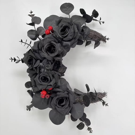 Halloween Wreath - Black Cat Moon Door Decor with Lights for Indoor Outdoor Party Wall, Unique Crescent Moon Wreath Design, Perfect Halloween Decorations for Front Door