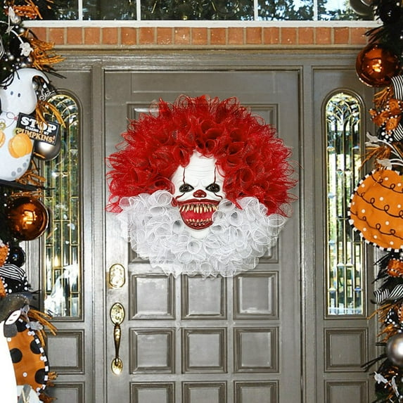 Halloween Wreath Border Clown Garland Decoration Props for Wall Atmosphere and Festive Celebrations with Decorative Flowers