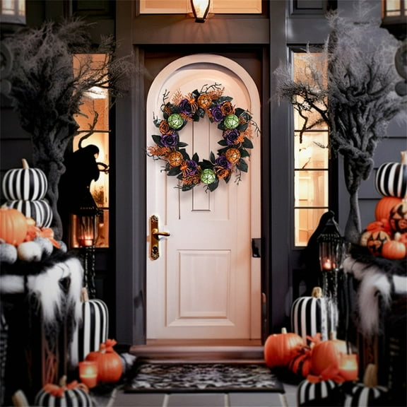 Halloween Wreath Decoration - Spooky Skull Door Hanger, Home Decor, Front Door Ornament, Halloween Party & Haunted House Prop