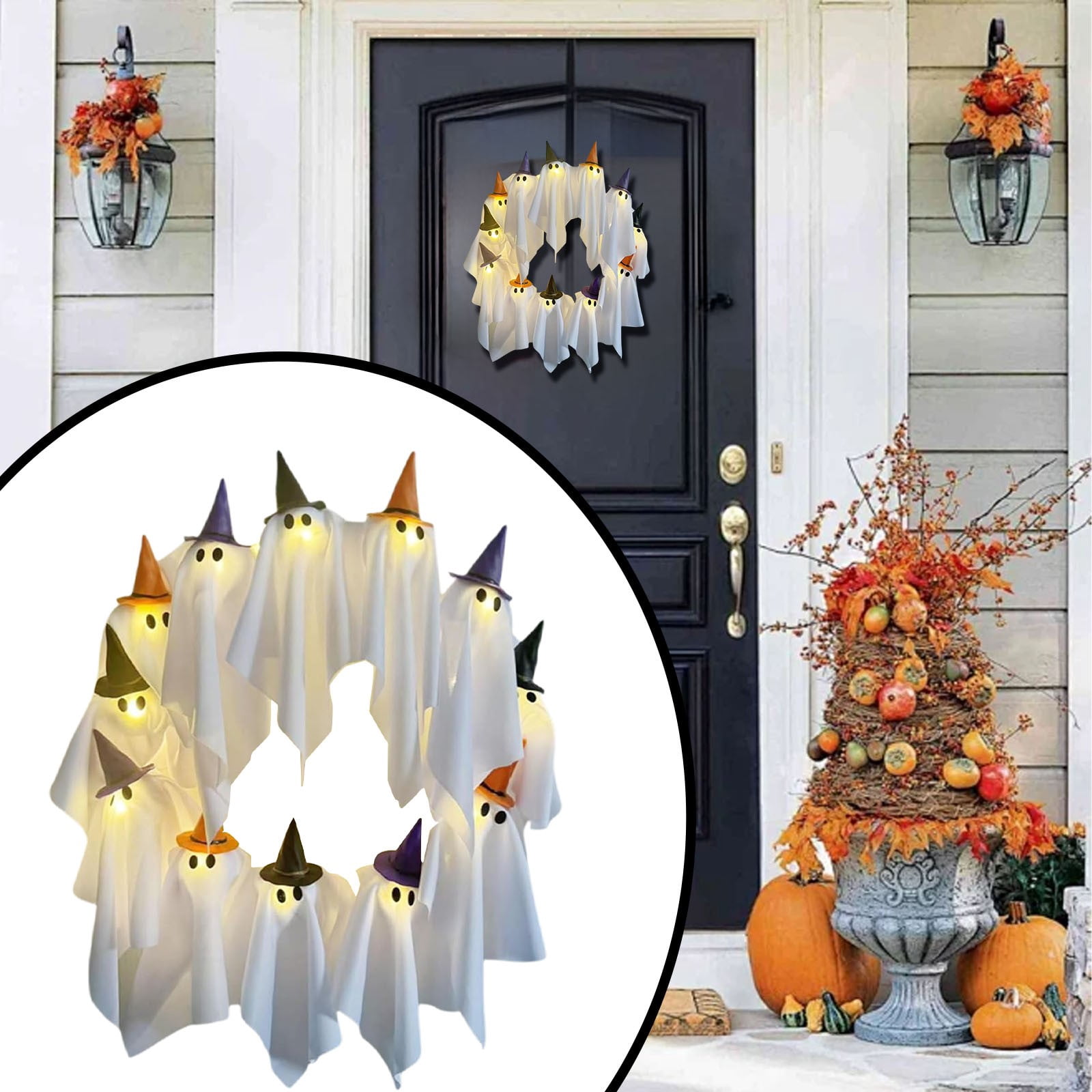 Halloween Wreath for Door | LED Lit Spider Web Garland | Front Door ...