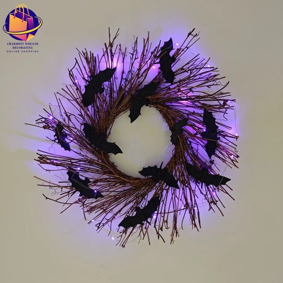 Halloween Wreath For Front Door Simulation Black Bat Garland Rattan Wreath Halloween Decoration For Haunted House Bar Party Prop