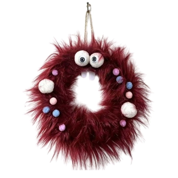 Halloween Wreath for Front Door 13in Cute Spooky Face Wreath with Eyes and Fangs Hanging Wall Door Decor for Home Porch Display Items Props Collections Extras Special Edition