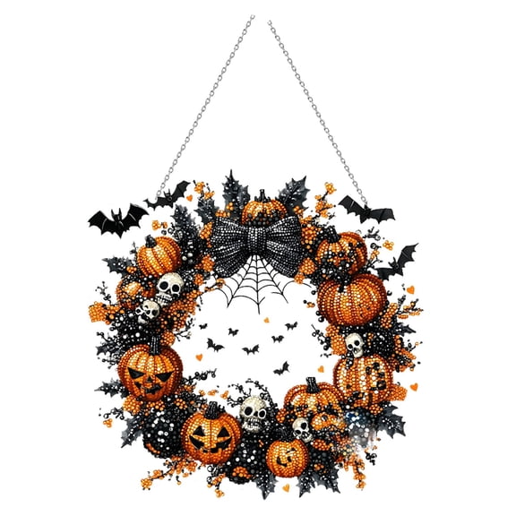 Halloween Wreath for Front Door - 18inch Eucalyptus Wreaths with Pumpkin, Feather and Maple Leaves for Indoor Outdoor Wall Window Porch Patio Garden Farmhouse Home Party Prom Decoration