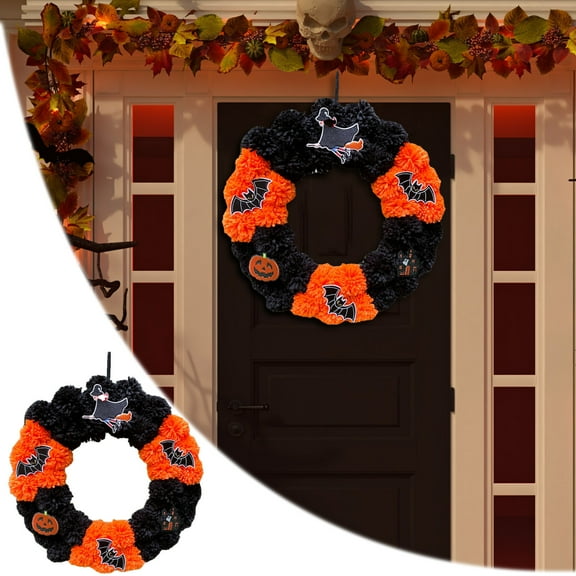 Halloween Wreath for Front Door Decorations Spooky Hanging Wreath with Ball Flowers Festive Party Decor,Indoor/Outdoor Halloween Door Plate,Scary Gothic Ornament for Home,Porch,and Wall Decoration