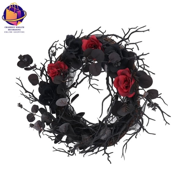 Halloween Wreath Garland Large Artificial Branches Red Flower Door Decoration For Home Use