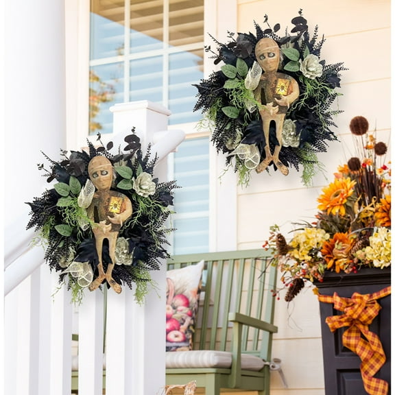 Halloween Wreath Green Eucalyptus Wreaths for Front Door Spring Summer Wreath with Eucalyptus Leaves, Mixed Berry for Indoor Outdoor Farmhouse Home Porch Wall Window Festival Wedding Decor