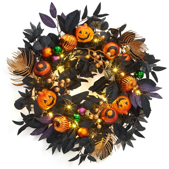 Halloween Wreath, Halloween Decorations Prelit Front Door Wreath for Indoor Wall Window Decor(18/20/22 Inch)