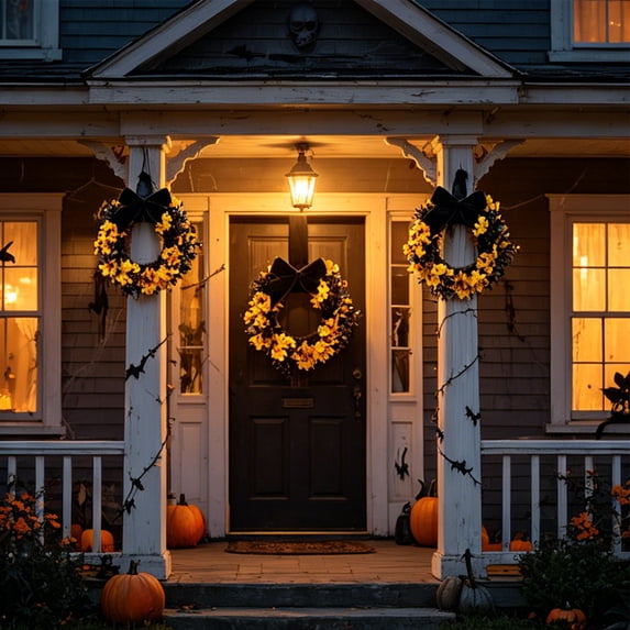 Halloween Wreath, Handcrafted Floral Garland, Velvet Bow Design, Halloween Wreaths For Front Door, Fall & Halloween Decor