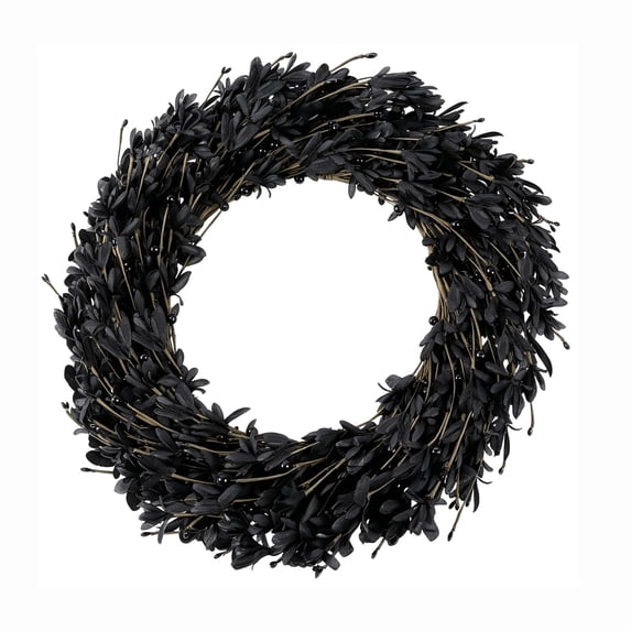 Halloween Wreath with Handmade Artificial Black Eucalyptus Leaf Wreath, 15.7 Inch Front Door Halloween Decorations for Indoor Outdoor Home Halloween Festival Decoration