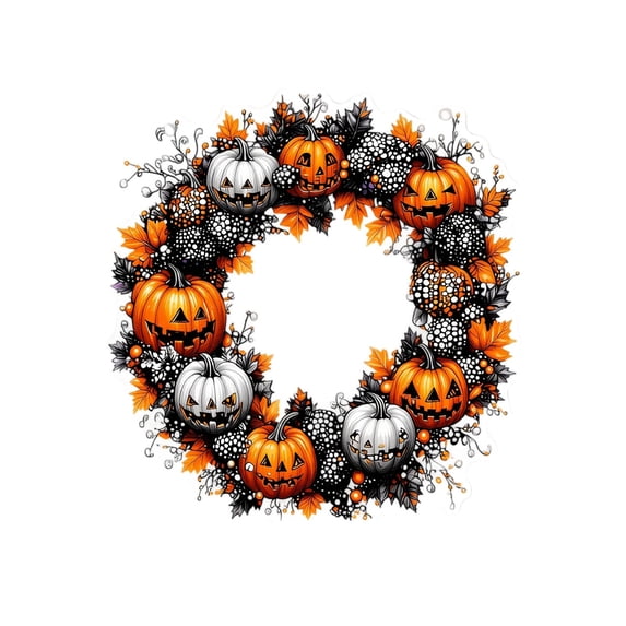 Halloween Wreath Jack O Lantern Design Front Door Hanging Seasonal Decor