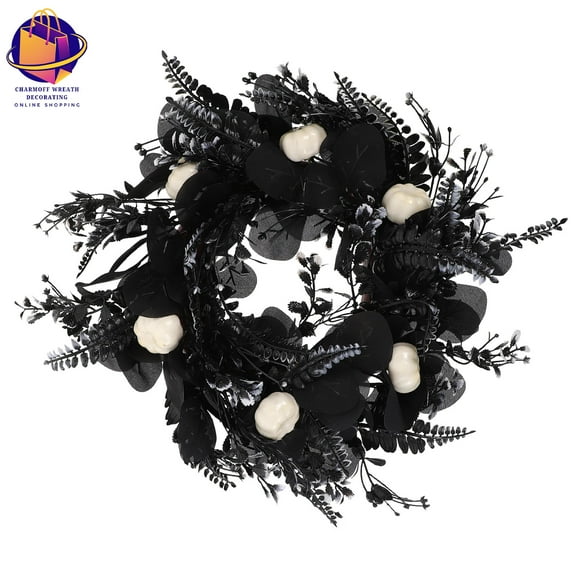 Halloween Wreath Leaf Garland Decorative Pumpkin Door Ornament Spooky Home Atmosphere Fake Ring