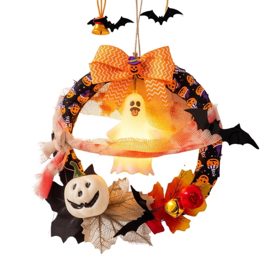 Halloween Wreath with Light,10 Inch DIY Pumpkin Door Hanging Halloween Decor for Porch,Party,Home - Great Halloween Decorations & Halloween Lights,A/B/C(C)