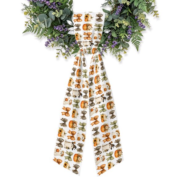 Halloween Wreath Sash for Front Door, Cartoon Cute Ghosts Pumpkin Bow Flowers Wreath Bow Holiday Garland Ribbon Wreath Accessories for Home Yard Porch Doorway Fall Christmas Decorations Gifts