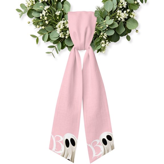 Halloween Wreath Sash for Front Door, Cartoon Funny Error Ghost Pink Wreath Bow Holiday Garland Ribbon Wreath Accessories for Home Yard Porch Doorway Fall Christmas Decorations Gifts