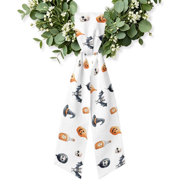 Halloween Wreath Sash for Front Door, Cartoon Scary Orange Pumpkin Bow Ghost Balloon Wreath Bow Holiday Garland Ribbon Wreath Accessories for Home Yard Porch Doorway Fall Christmas Decorations Gifts