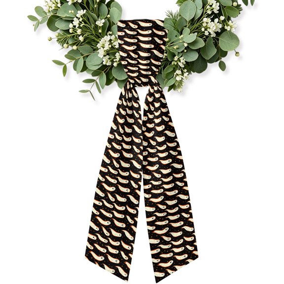 Halloween Wreath Sash for Front Door, Fall Cute Ghost Elf Black Background Wreath Bow Holiday Garland Ribbon Wreath Accessories for Home Yard Porch Doorway Fall Christmas Decorations Gifts