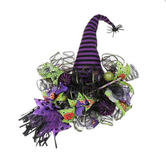 Halloween Wreath Witch, Halloween Wreaths for Front Door with Witch Hat Leg Mesh Decor, Halloween Decorations Indoor Outdoor