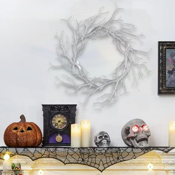 Halloween Wreath for Front Door Artificial Withered Twig Halloween Door Wreath Indoor Outdoor Home Party Decoration Spooky Holiday Ornament