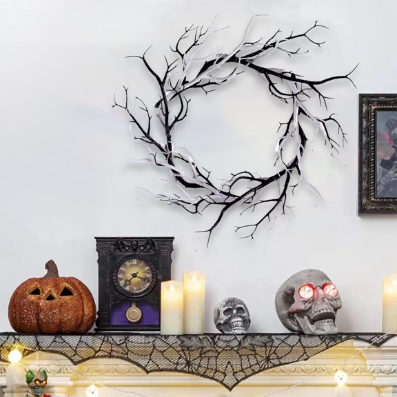 Halloween Wreath for Front Door Artificial Withered Twig Halloween Door Wreath Indoor Outdoor Home Party Decoration Spooky Holiday Ornament