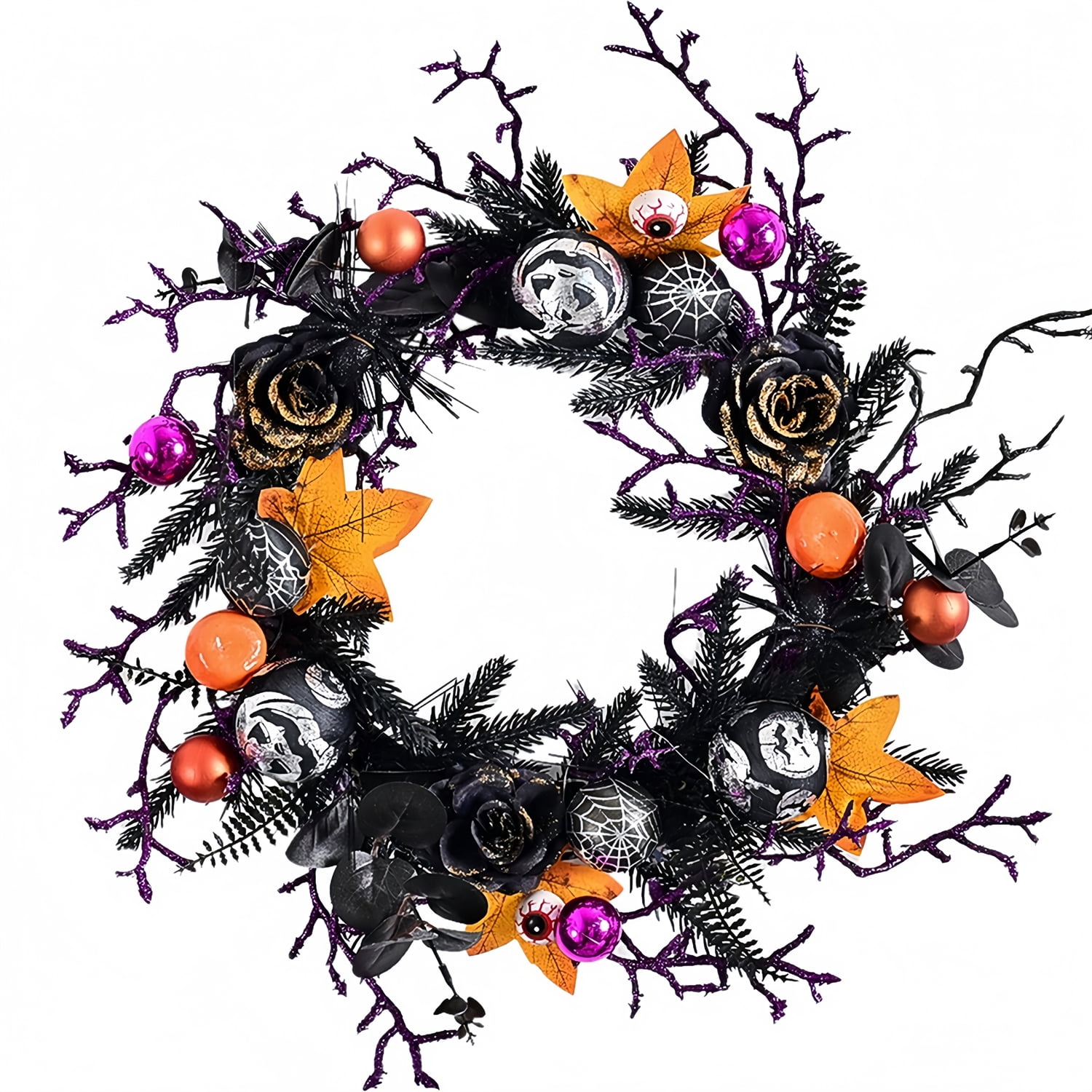 Halloween Wreath for Front Door - Black Spider Wreath, Outdoor/Indoor ...