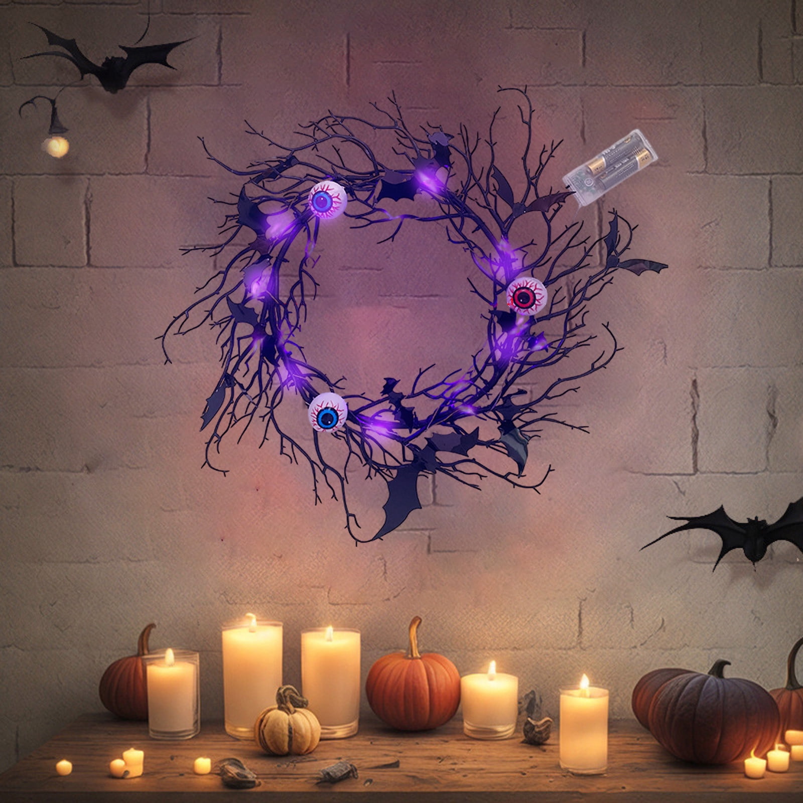 Halloween Wreath with Lights, Wreath, Front Door Halloween Wreath