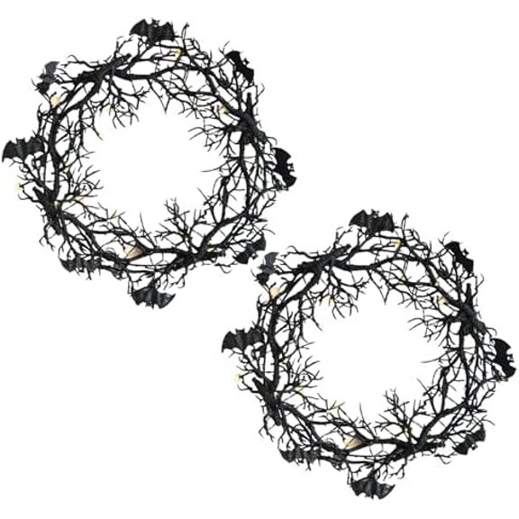 Halloween Wreaths for Front Door, Artificial Dead Branch Bat Wreath, Black Bat Dead Branch Window Door Decorations Hanging Party Props (Black)$$Home Decor, Kitchen, & Other