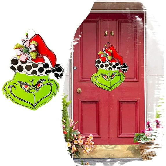 Halloween Wreaths for Front Door Decor Lighted Halloween Welcome Door Sign Gr1nch Wooden Porch Sign for Halloween Front Door Home Room Wall Decorations Indoor Outdoor,1pcs