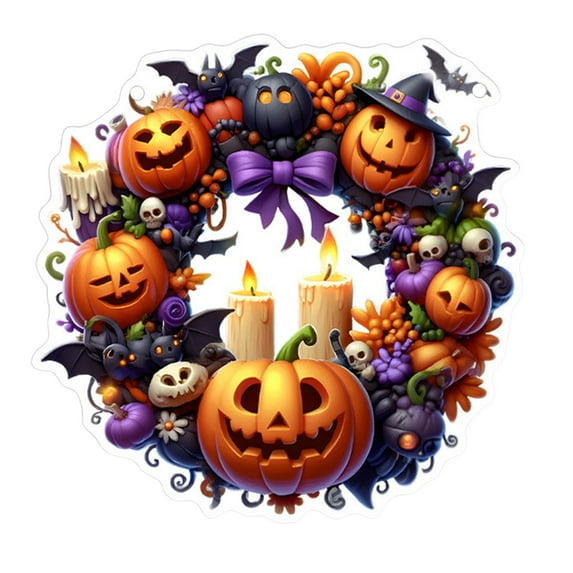 Halloween Wreaths for Front Door Sign 9 Inch Acrylic Pumpkin Skeleton Spider Candle Wreath Ornament Door Hanger Decoration for Home Wall Decor Halloween Party Outdoor Indoor Decor