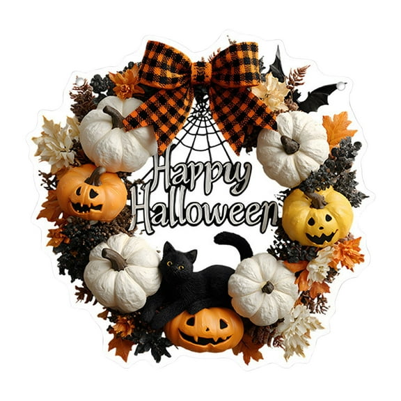 Halloween Wreaths for Front Door Sign 9 Inch Acrylic White Pumpkin Skeleton Spiderweb Wreath Ornament Door Hanger Decoration for Home Wall Decor Halloween Party Outdoor Indoor Decor