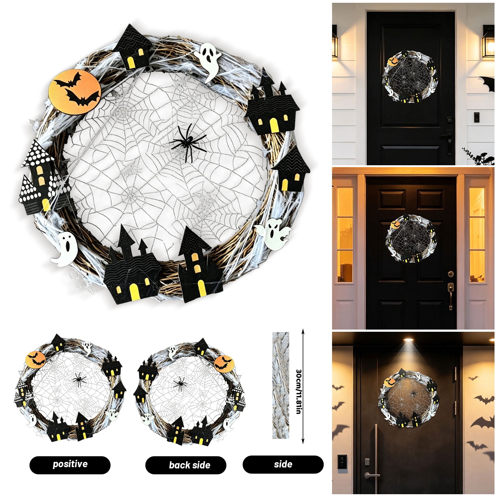 Halloween Wreaths for Front Door with Witch, Skull, and Mesh Design