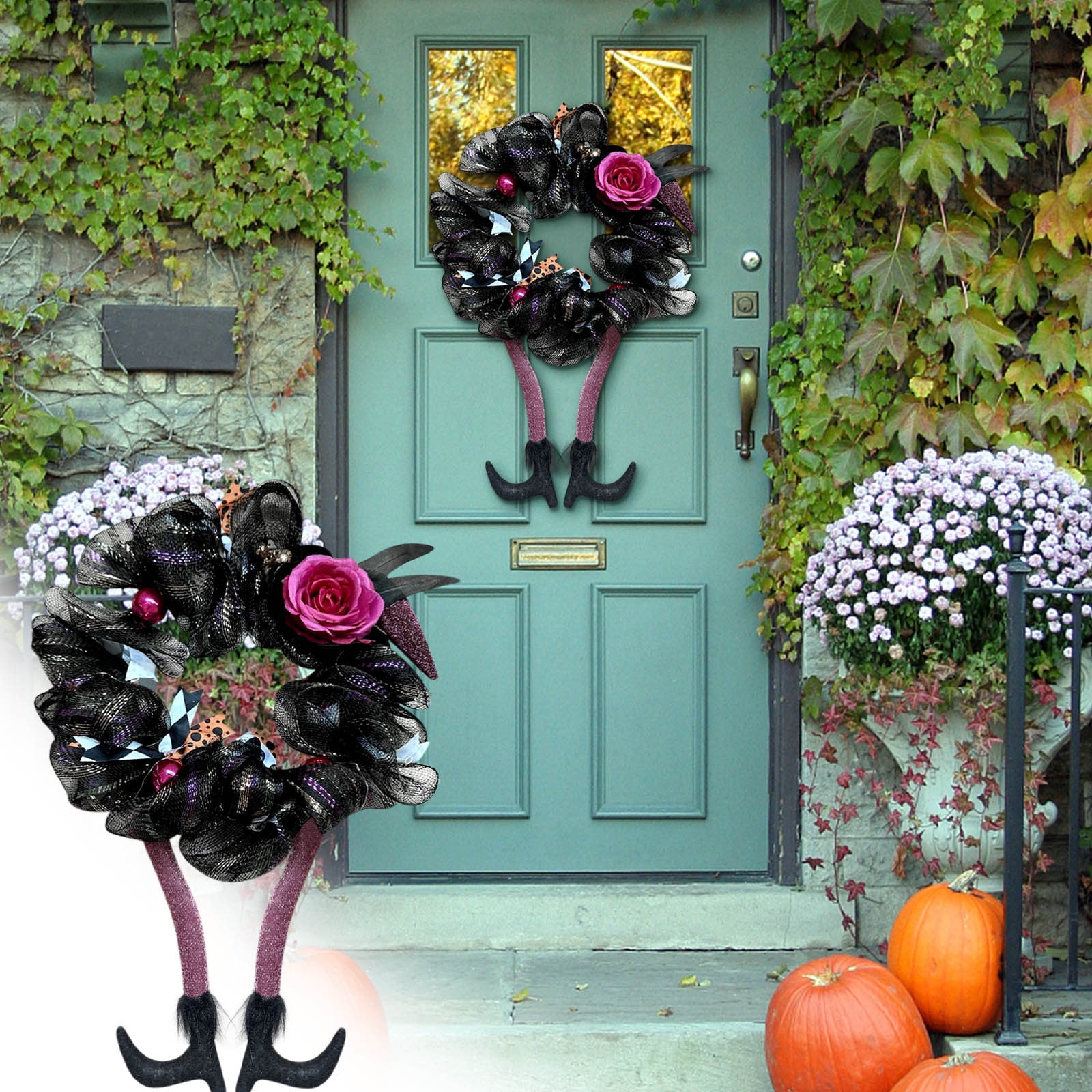 Halloween Wreaths for Front Door wiht liaghts,Halloween Witch Wreath