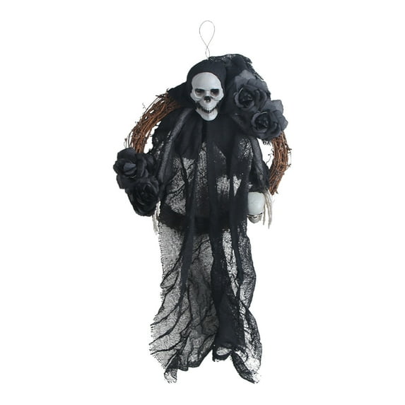 Halloween Wreaths for Front Door, Gothic Halloween Decorations, Scary Skeleton Ghost Wreath for Front Door, Wall, Closet, Fence, Party Home Decor