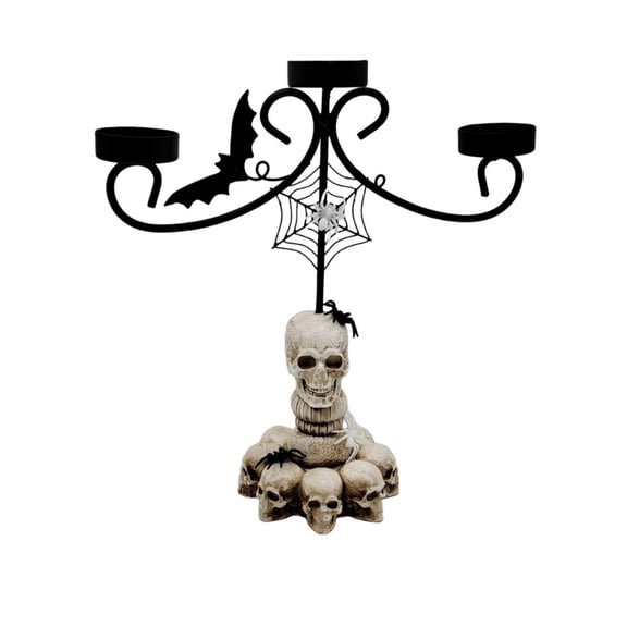 Halloween Wrought Iron Candelabra,3 Light Skull Candle Holder,Gothic Spider Web Table Decor,Iron Resin Candlestick For Mantel,Window,Holiday Party Display,11.81x11.42x4.72 In