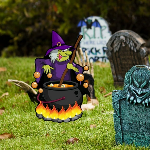 Halloween Yard Decor - 18" Witch Cauldron Acrylic Stake Outdoor Decoration (3D Colorful Design) for Porch, Garden & Haunted House Displays - Weatherproof Halloween Party Supplies