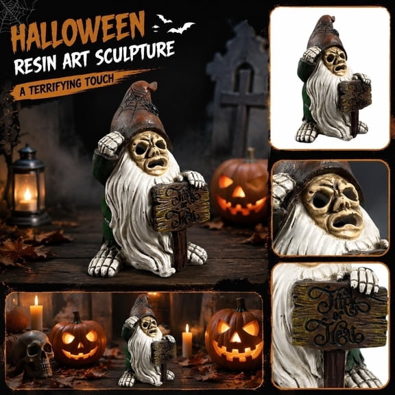 Halloween Yard Decorations, Creepy White Beard Dwarf Skeleton Garden Stake Statue Holding Vintage Sign, Creepy Halloween Decorations for Outdoor Lawn Backyard Patio, Unique